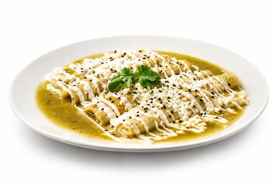 Enchiladas (3 pzas.) — Verdes, rojas o divorciadas, rellenas de pollo.